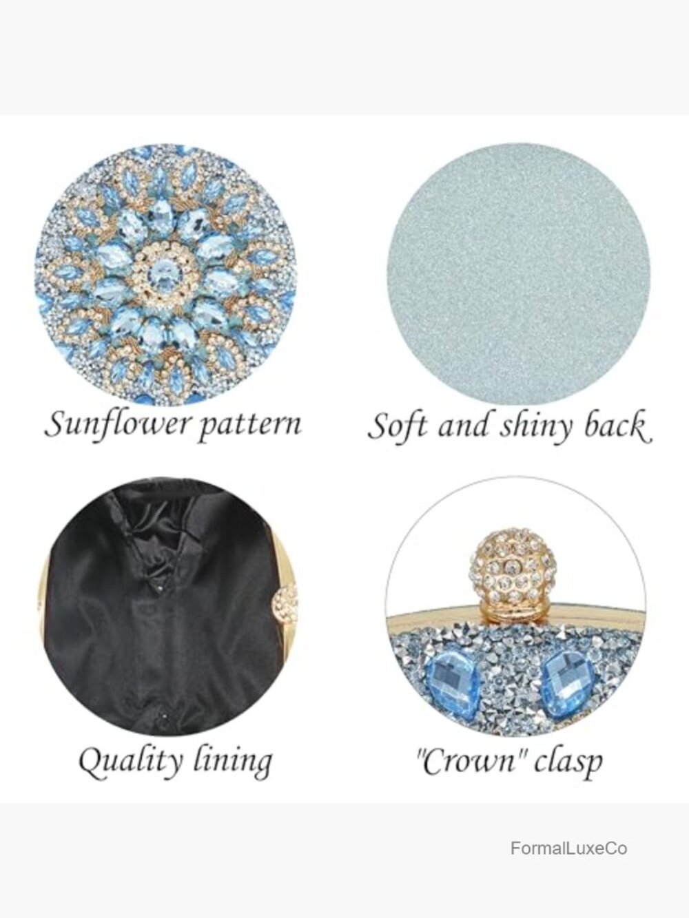 Rhinestone Clutch Evening Bag Crystal Gemstone Round Pearl Clasp Handbag for - Picture 5 of 7
